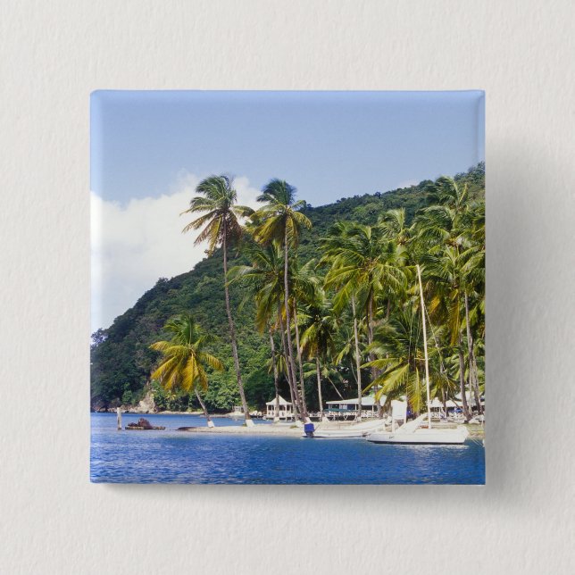 Marigot Bay, St. Lucia, Caribbean 2 Inch Square Button (Front)