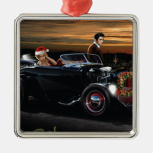 Marilyn and Elvis Christmas Joy Ride Metal Ornament