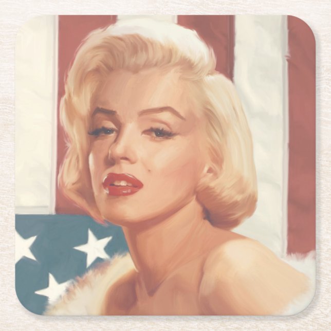 Marilyn Flag Square Paper Coaster (Front)