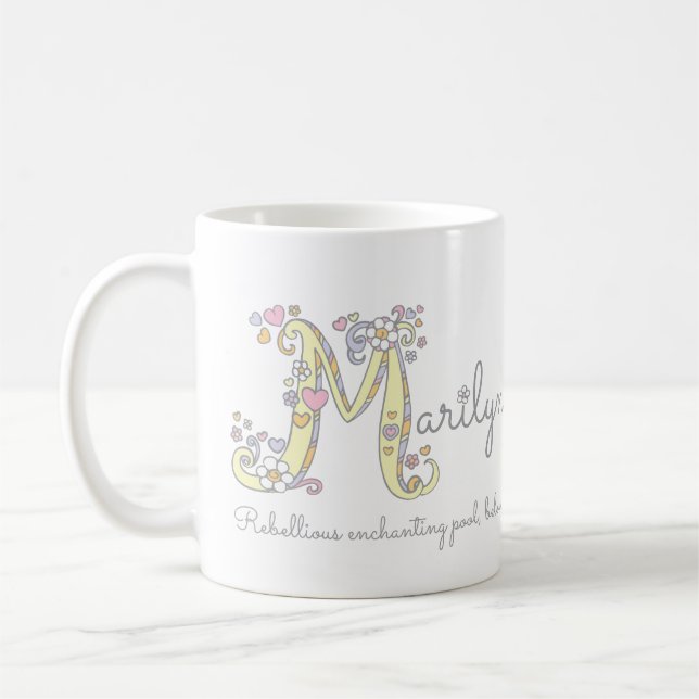 Marilyn letter M decorative name with meaning mug (Left)