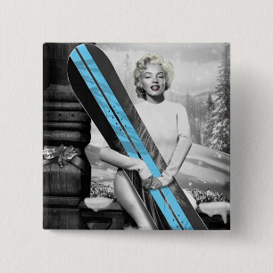 Marilyn's Snowboard 2 Inch Square Button