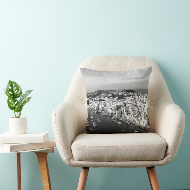 Marina di Corricella View 1 - Procida -BW Throw Pillow (Chair)