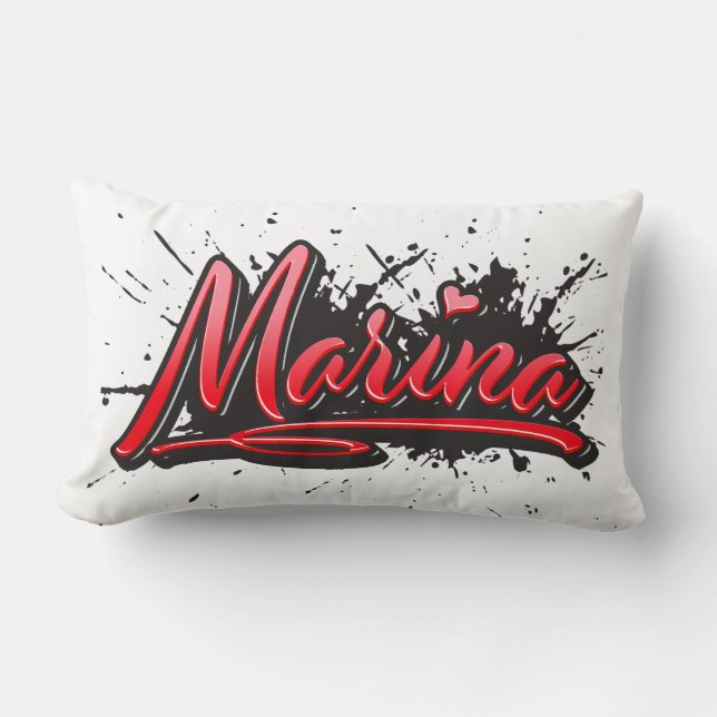 Marina First Name Name red Heart Graffiti Kissen Lumbar Pillow (Front)