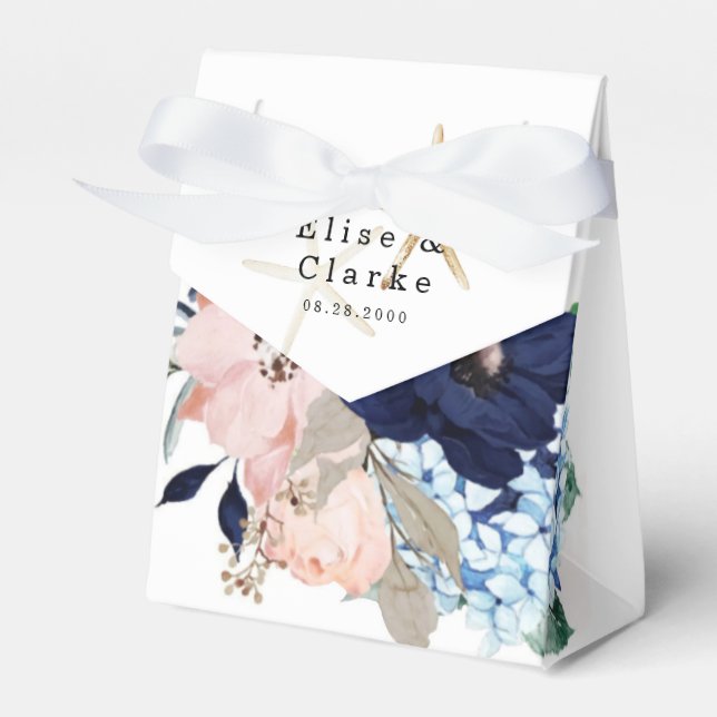 Marina Nautical Bloom Navy Blush Pink Wedding Favor Box (Front Side)