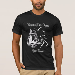 Marina Sailboat Mens Black Custom T-shirt