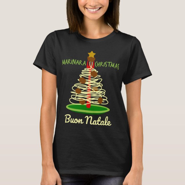 Marinara Christmas Buon Natale Spaghetti Tree T-Shirt (Front)