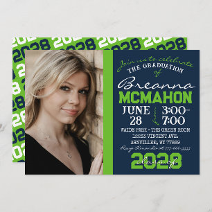 Marine & Action Green Graduation Photo Invitation