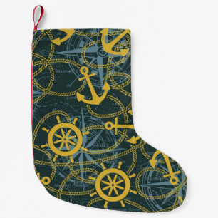 Marine anchor ship rudder and rope with wind rose small christmas stocking