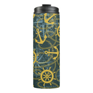 Marine anchor ship rudder and rope with wind rose  thermal tumbler