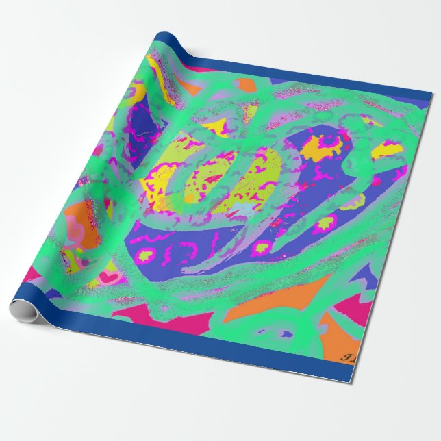 Marine and sky blue art decor patterned wrapping paper (Unrolled)