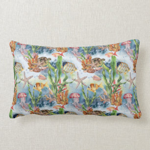 Marine Animals Coral Reef Fish Jellyfish Seaweed   Lumbar Pillow