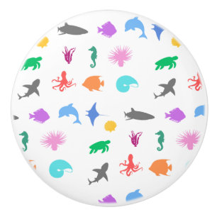 Marine animals patterned ceramic knob