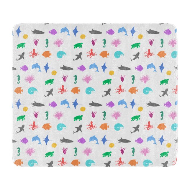 Marine animals patterned cutting board (Front)