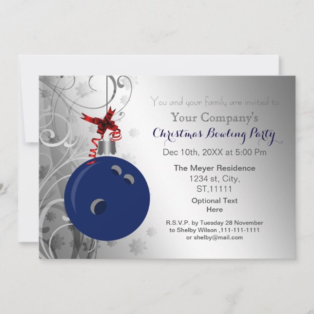 Marine argent Festive Corporate Bowling Invitation (Devant)