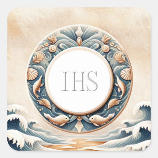 Marine Art Style Eucharistic Communion Host Square Sticker