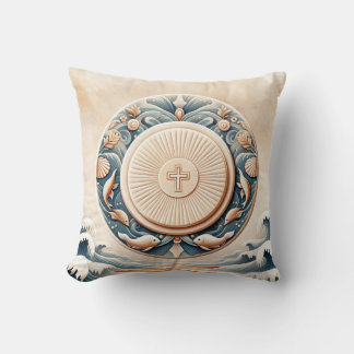 Marine Art Style Eucharistic Communion Host Throw Pillow