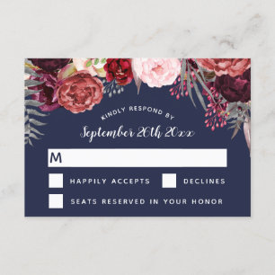 Marine Automne Marsala Blush Peony Mariage RSVP Ca