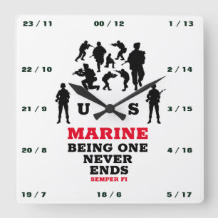 MARINE-BEGING ONE NEVER ENDS SQUARE WALL CLOCK