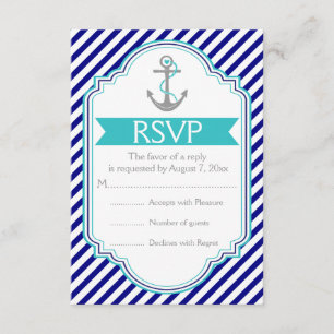 Marine bleu, ancre aqua mariage nautique RSVP