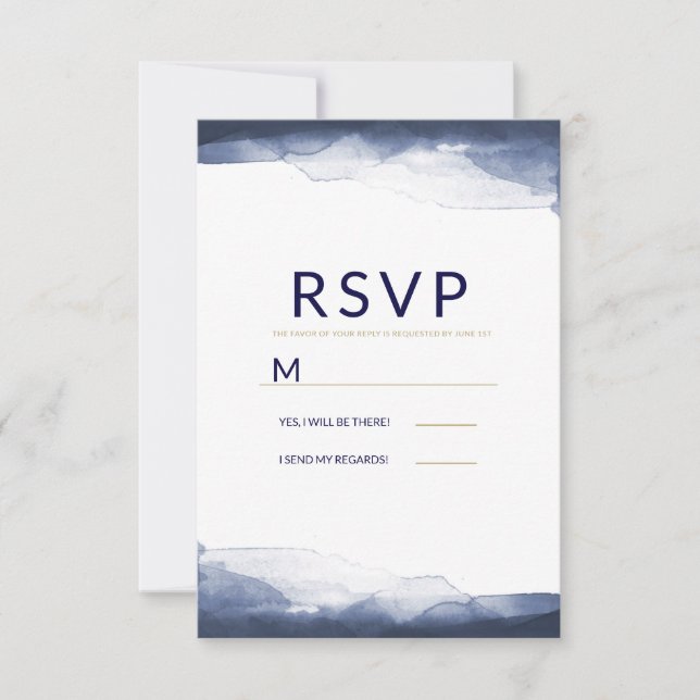 Marine Bleu Aquarelle Moderne Chic Mariage RSVP (Devant)