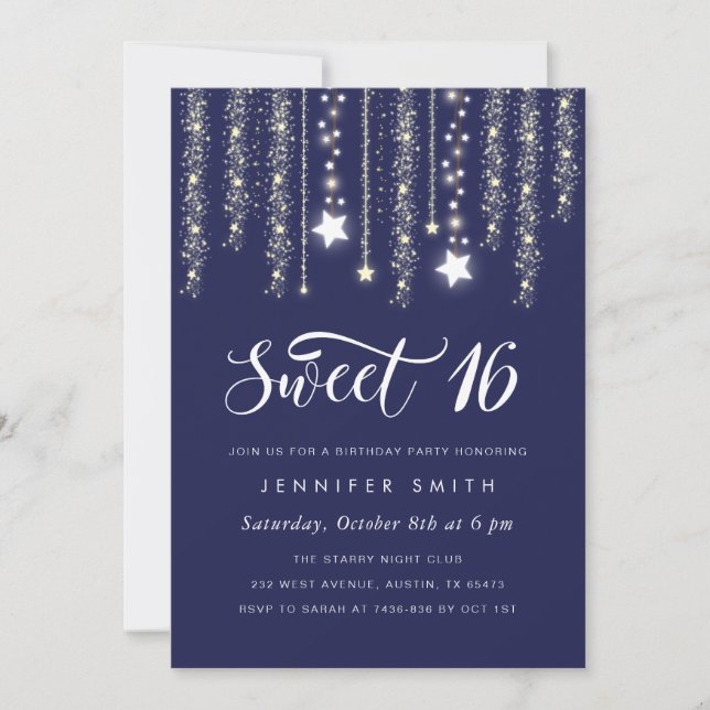 Marine Bleu Chaîne Lumière Sweet 16 Invitation (Devant)