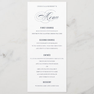 Marine Bleu Élégant Mariage Dîner Formel Menu