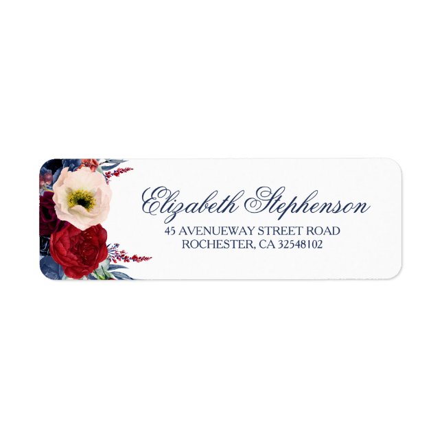 Marine bleu et Bourgogne rouge floral moderne chic (Devant)