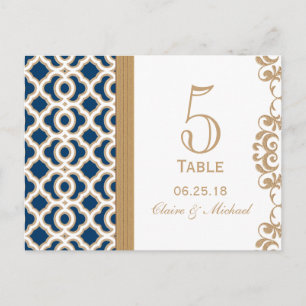 Marine bleu et or Marocain Mariage Numéro de table