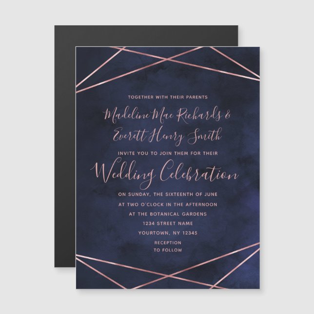 Marine Bleu et Rose Gold Faire-part de mariage mag (Devant / Derrière)