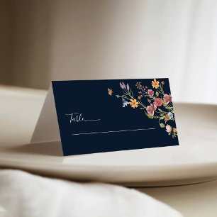 Marine Bleu Fleur sauvage Mariage plié Cartes de l