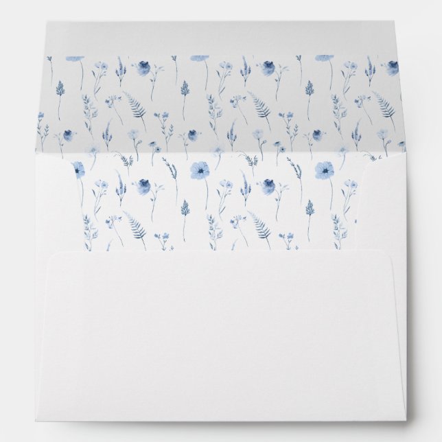 Marine bleu fleurs minuscules enveloppes de mariag (Dos (Bas))