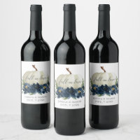 Marine bleu Floral Blanc Citrouille Vin Étiquettes