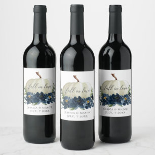 Marine bleu Floral Blanc Citrouille Vin Étiquettes