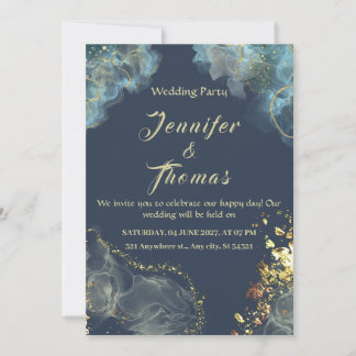 Marine bleu Gold Faire-part de mariage moderne