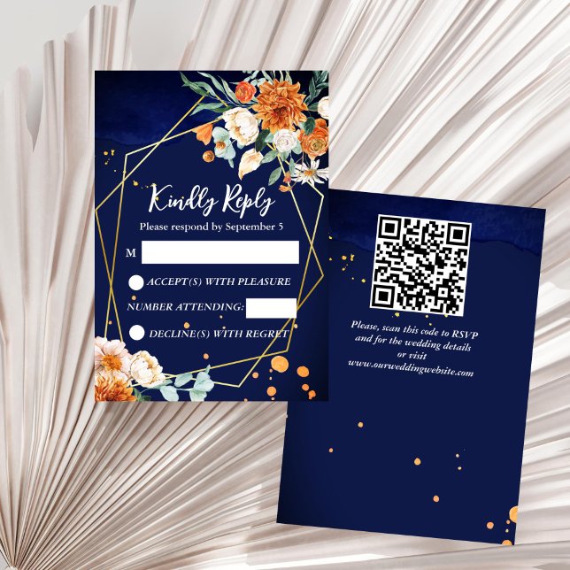 Marine bleu orange blanc roses mariage RSVP (Navy blue orange white roses wedding RSVP)