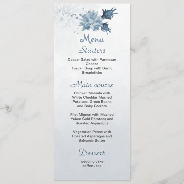 marine bleu poussiéreux fleurs botanique menu mari (Devant)