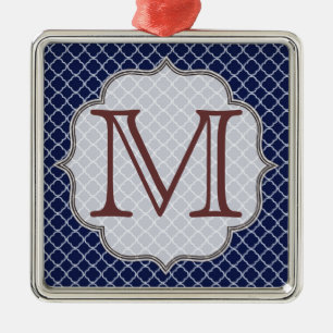 Marine Bleu Quarterfoil Latti Monogramme Ornement