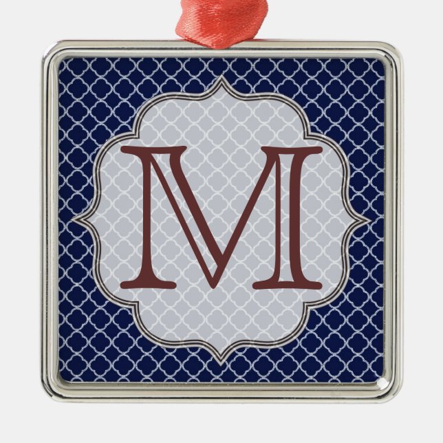 Marine Bleu Quarterfoil Latti Monogramme Ornement (Devant)