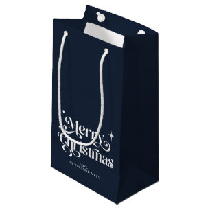 Marine Bleu Rétro Joyeux Noël Petit sac cadeau