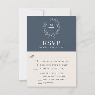 Marine Bleu Simple Élégant Monogramme RSVP avec Re