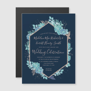 Marine Bleu Succulents Faire-part de mariage magné