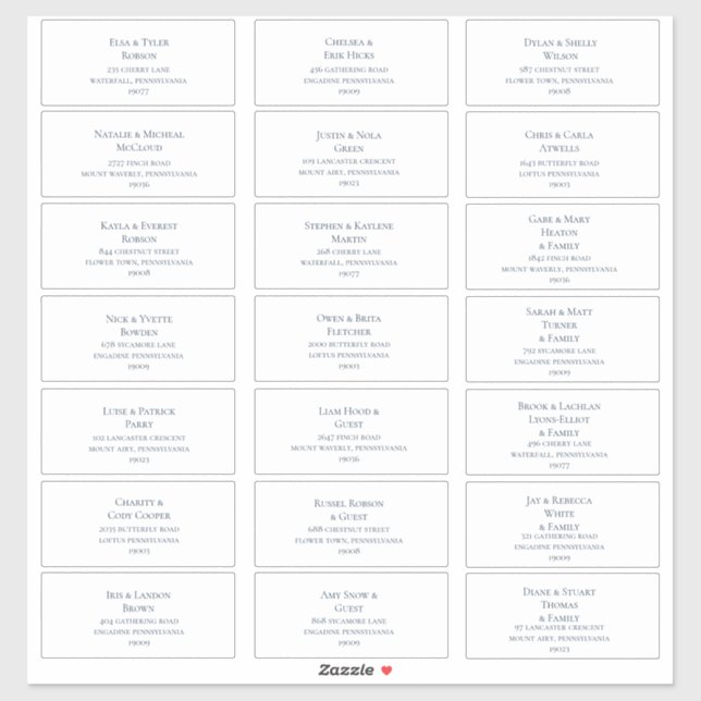 Marine Bleu sur blanc Mariage Étiquettes de adress (Feuille)