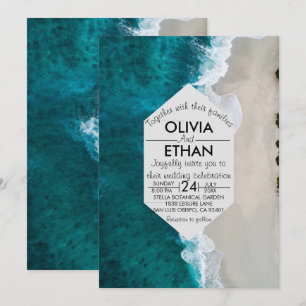 Marine bleu vagues Faire-part de mariage côtière