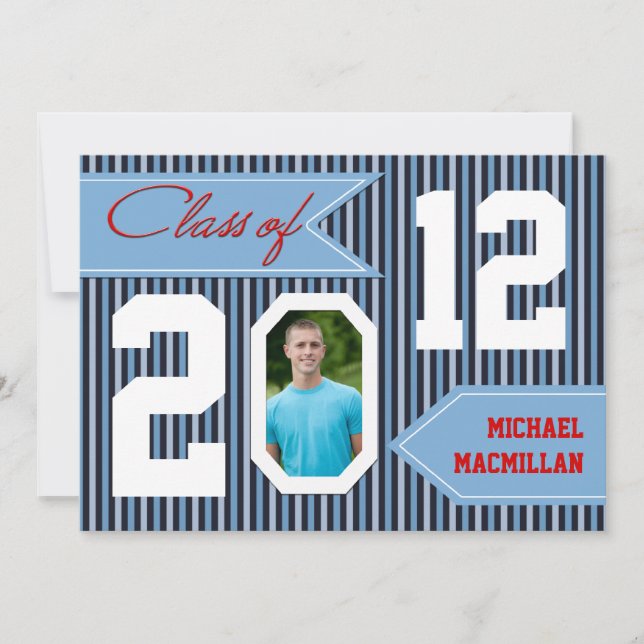 Marine Bleue, Denim Blanc Rouge Photo Invitation (Devant)