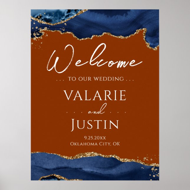 Marine Blue Agate Burnt Orange Mariage Affiche de  (Devant)