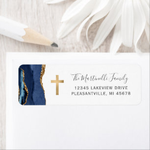 Marine Blue Agate Gold Cross Adresse de retour