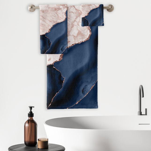 Marine Blue Agate Rose Gold Marble (Créateur téléchargé)