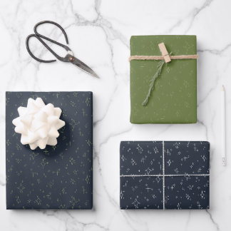 marine blue and green starred festive wrapping paper sheet