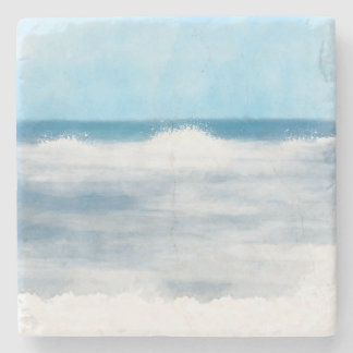 Marine Blue and White Watercolor Beach Surf Stone Coaster