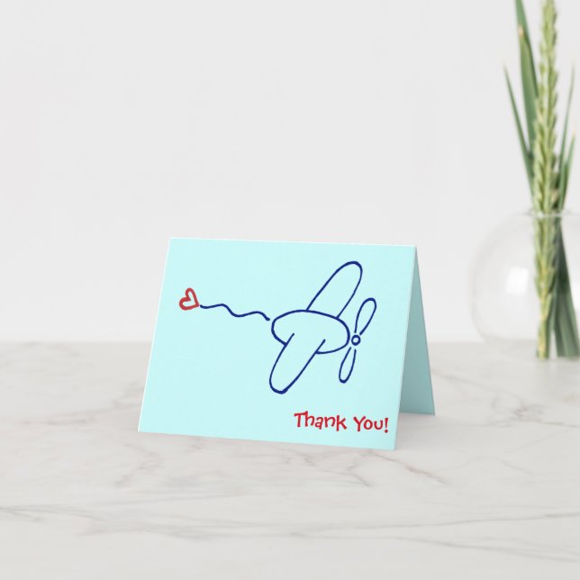 Marine Blue Avion avec Red Heart Merci Note (Devant)